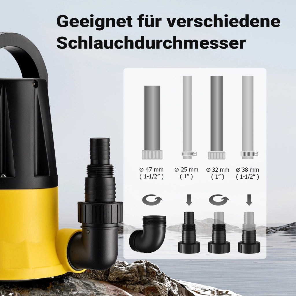 Pompa sommersa con sensore 400 W, pompa a immersione per acque chiare con 2 modalità di funzionamento, 7300 l/h, prevalenza 7 m, profondità 7 m