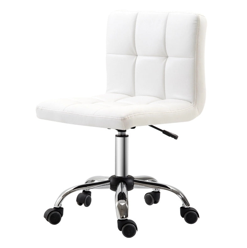 Sedia da ufficio ergonomica bianca in ecopelle, girevole e regolabile in altezza senza braccioli