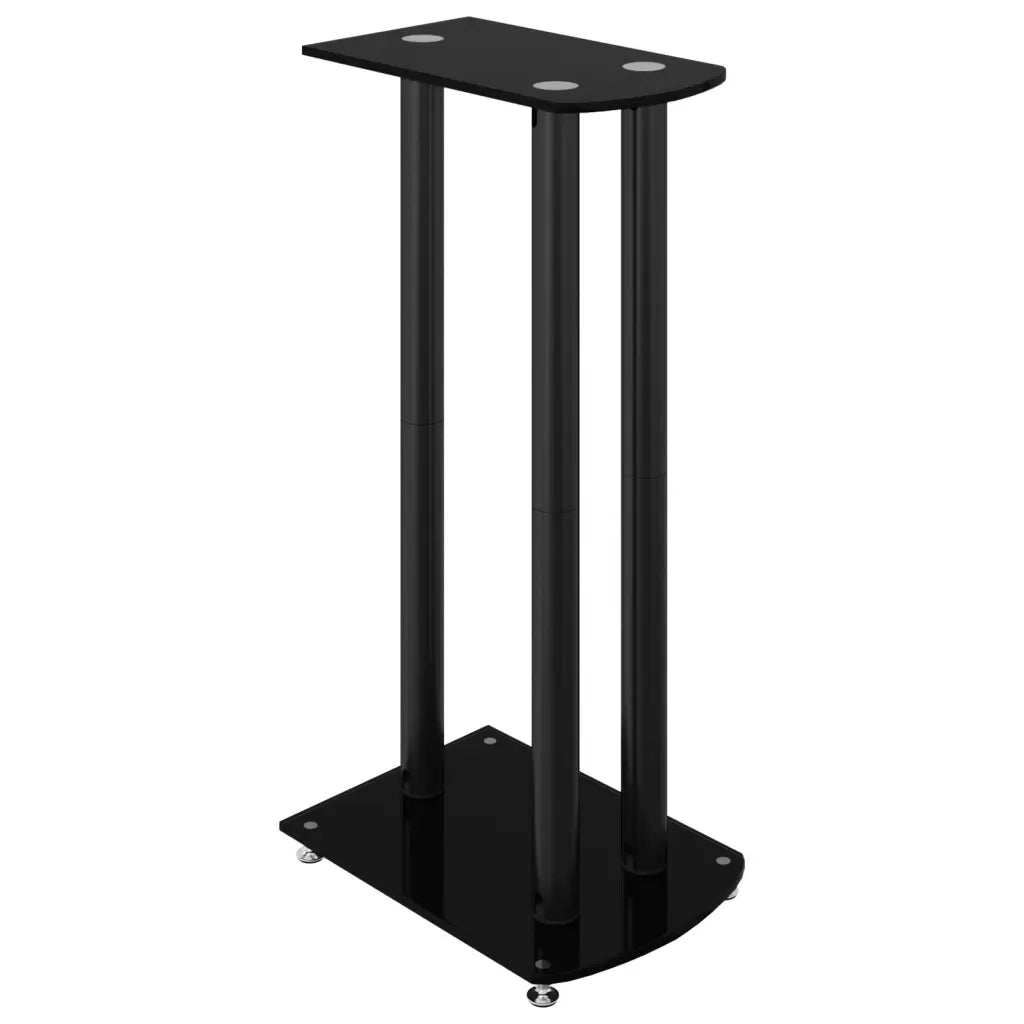 Pedane per Casse 2pz Nero Vetro Temperato Design a 3 Pilastri 51804