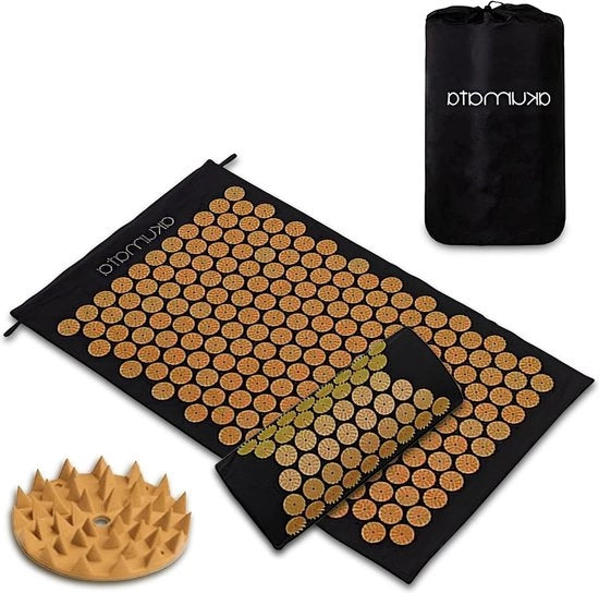 Impacco Acupressione per Massaggio con Cuscino per il Collo - Profonda Relaxazione con Tecniche di Acupuntura - Nero e Oro