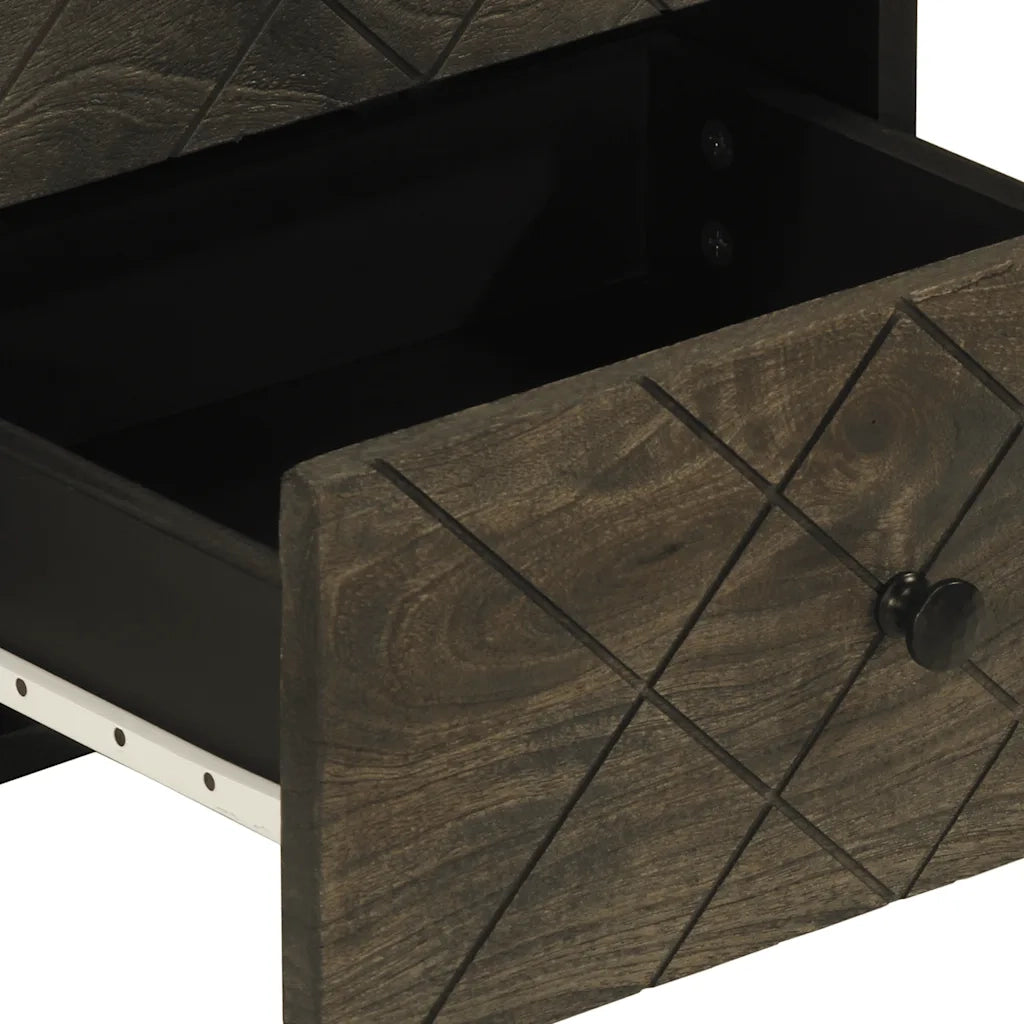 Comodino | Armadio da Notte | Mobiletto da notte Nero 40x33x46 cm in Legno Massello di Mango