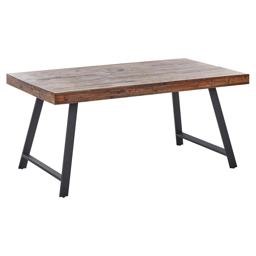 Tavolo da pranzo in legno di pino scuro MDF 160 x 90 cm Gambe stabili in metallo nero Sala da pranzo Soggiorno Stile industriale