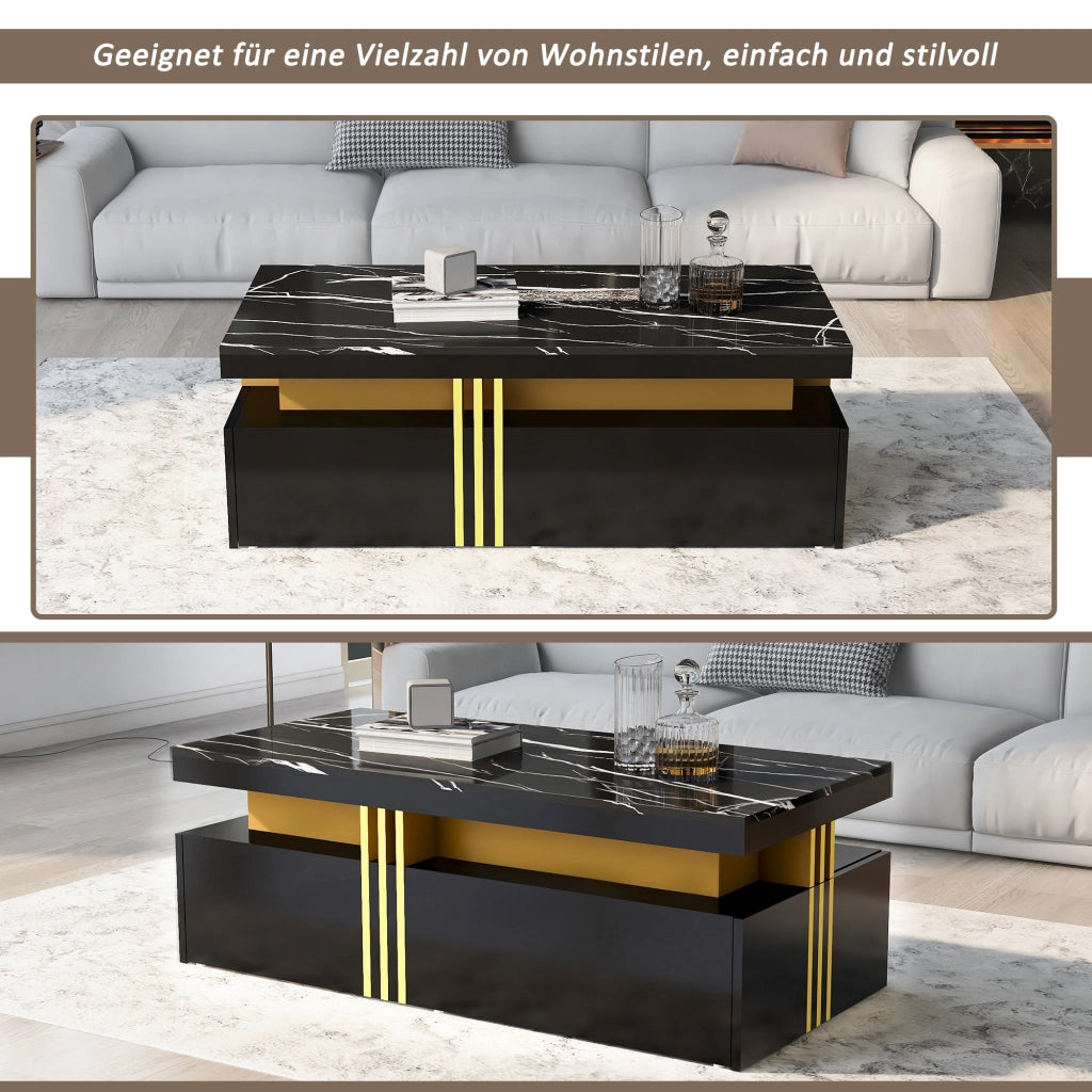 Tavolino Rettangolare con 2 Cassetti e Piano Lucido, per Soggiorno, 100 × 50 × 40 cm