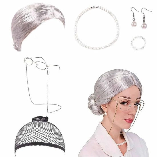 Set di costume da vecchia - Costumi da carnevale - Accessori da cosplay - Adatto per Halloween - Festa tematica - Materiale duraturo