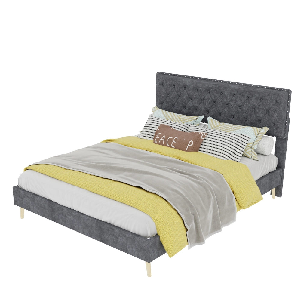 Letto matrimoniale 140x200 cm in velluto grigio con testiera alta