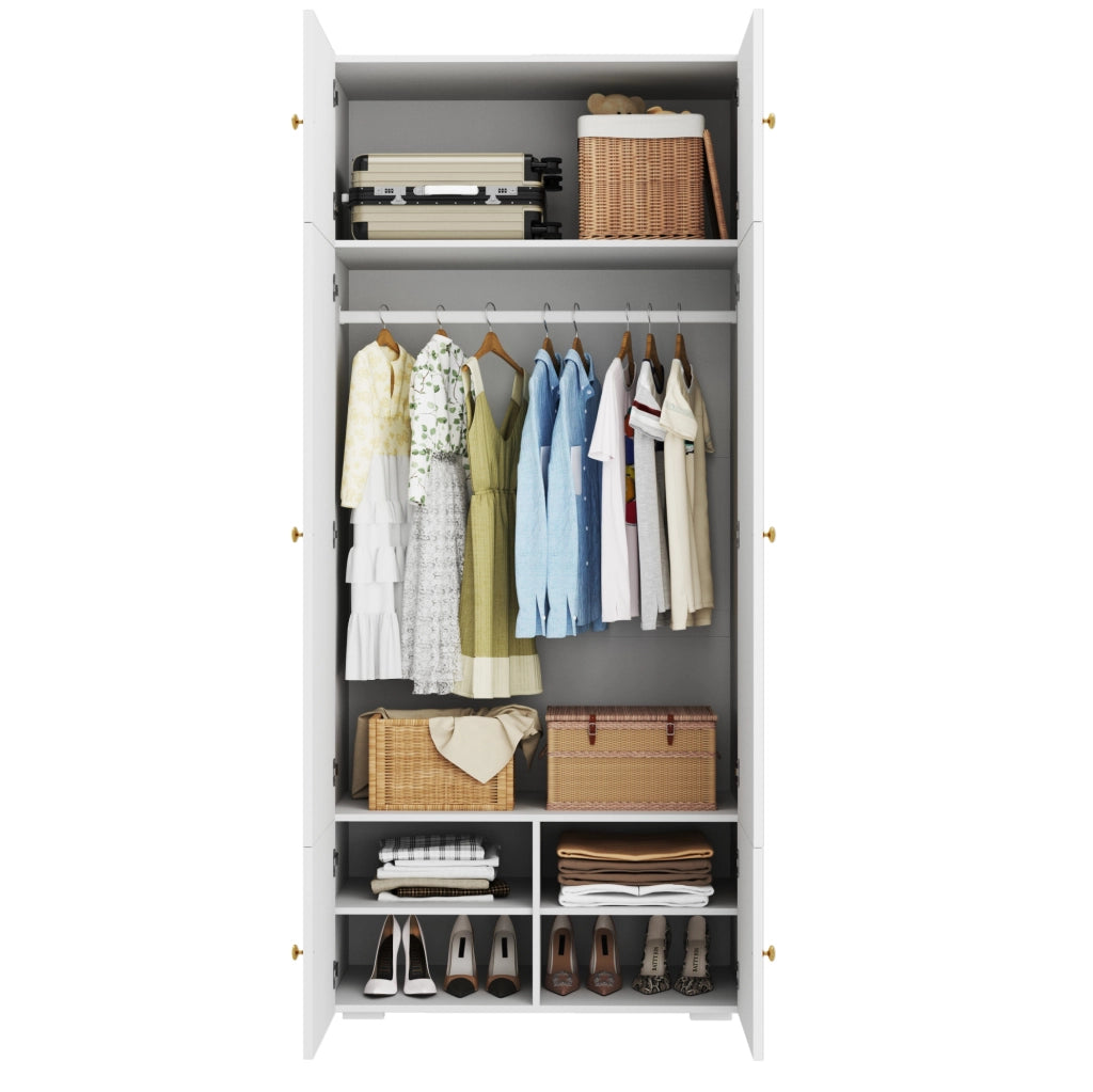 Armadio guardaroba bianco 90x50x200 cm con asta appendiabiti e 5 vani
