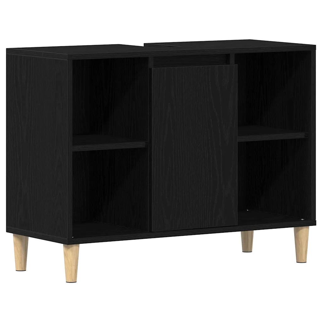 Mobiletto per Lavabo-Armadietto da bagno Rovere Nero 80x33x60 cm in Legno Massello