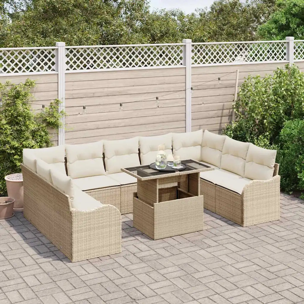 Set Divano da Giardino con cuscino 10 pcs Beige Poly Rattan