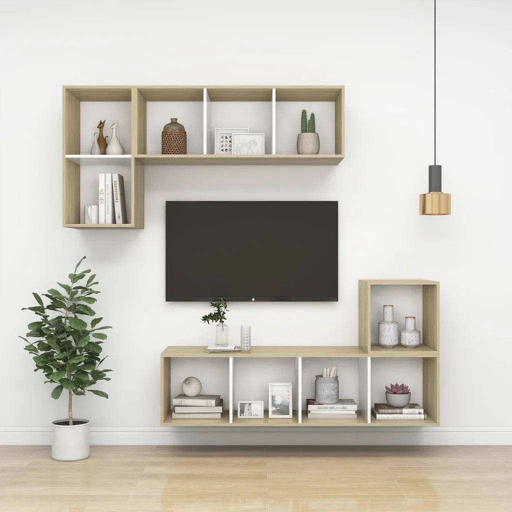 Mobile TV Parete Rovere Sonoma e Bianco 37x37x72 cm Multistrato 805476
