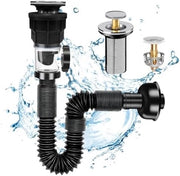 Kit di scarico per lavandino - Set di scarico per lavandino di alta qualità con tubo di scarico flessibile, progetto anti-odore e anti-ブロッキング - Adatto per fori di scarico 1,25 pollici e 1,5 pollici