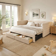 Divano letto imbottito estraibile 3 in 1 90x190 cm beige