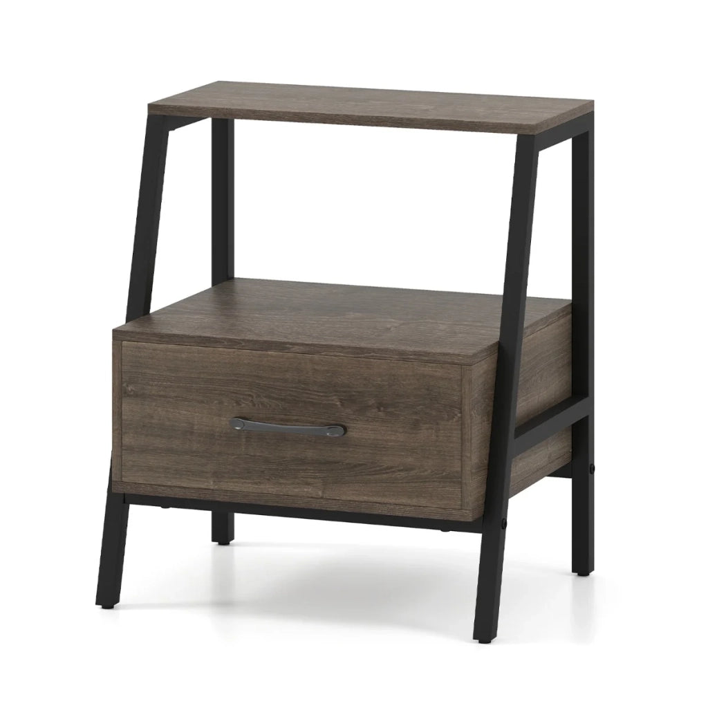 Comodino con cassetto 45 x 35 x 52,5 cm pratico contenitore stile rustico atmosfera accogliente legno ingegnerizzato grigio 20_0014025