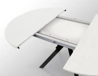 PAZZO DESIGN Tavolo Allungabile con Gambe Incrociate rotondo, Made in Italy, Basamento Nero, Bianco frassinato