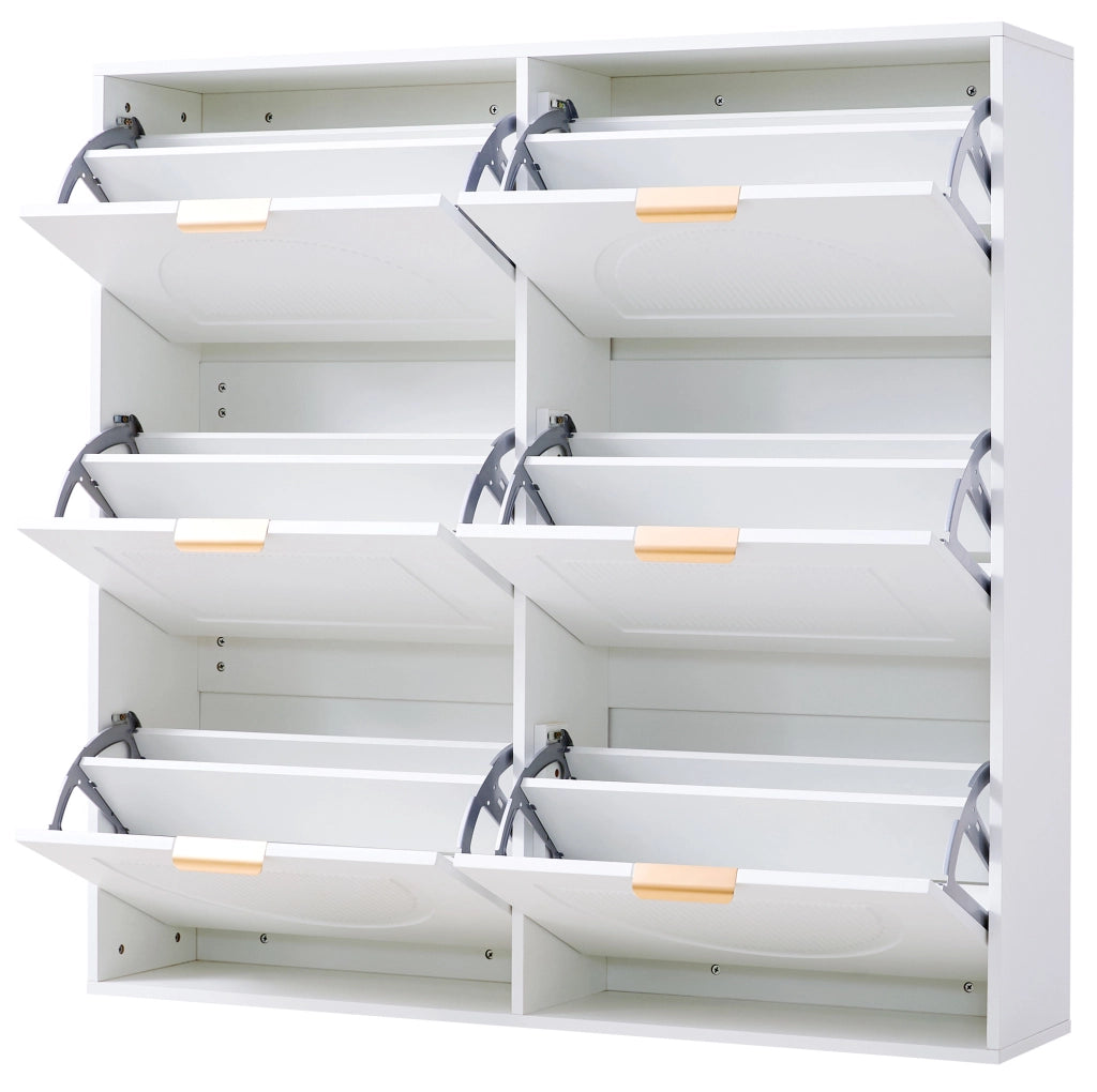 Scarpiera bianca slim con 6 scomparti, 118x25x115 cm