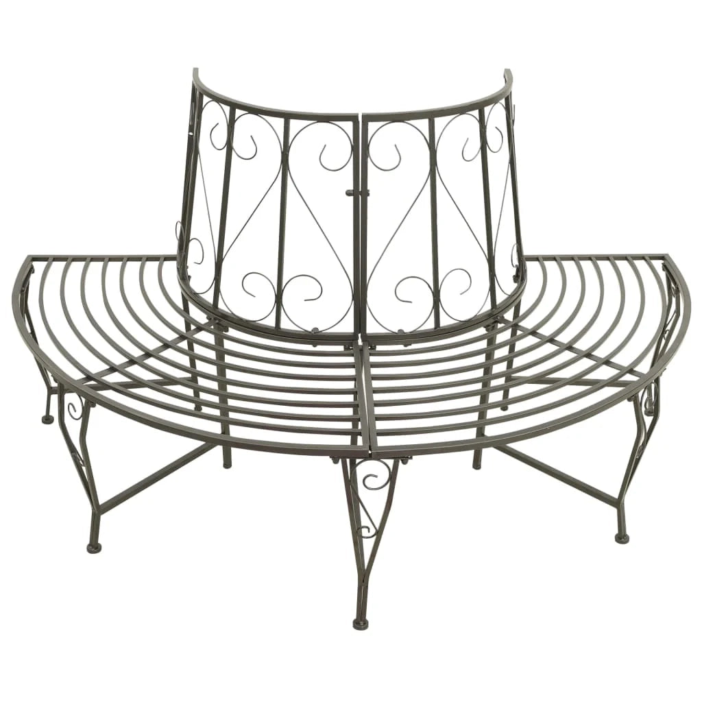 Panca da giardino mobili da esterno per patio albero da giardino terrazza semicircolare 160 cm acciaio grigio argento 02_0011136