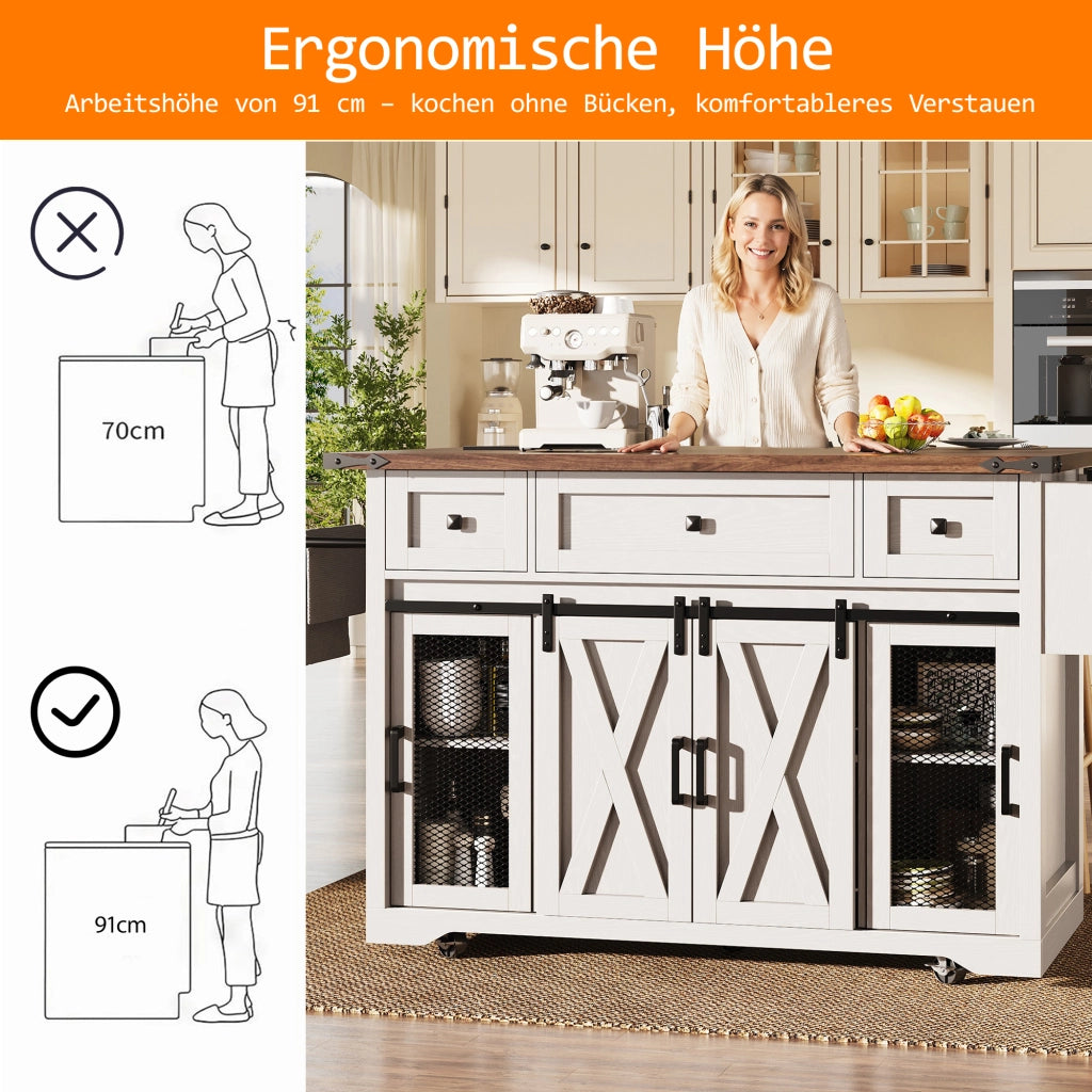 CARRELLO DA CUCINA 120,2x45,3x91,5 cm MDF Bianco con prese e USB