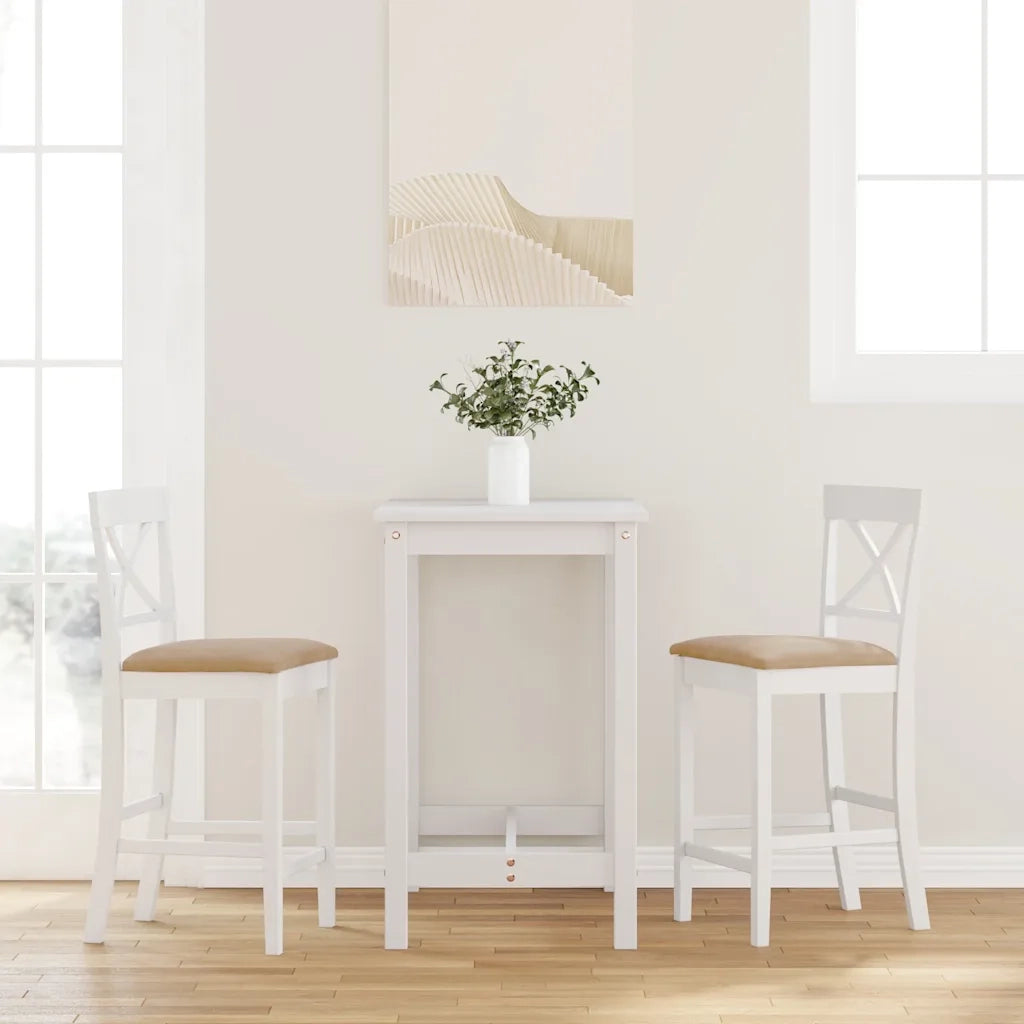 Sgabelli da Bar con Cuscini 2 pz Bianco Legno Massello di Hevea 4102554