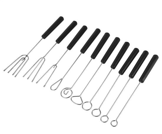 Set di Forchette per Cioccolato in Acciaio Inossidabile da 10 - Manico Sostenibile - Accessori per Cioccolato DIY - Alta Resistenza alla Temperatura - Utilizzo affidabile
