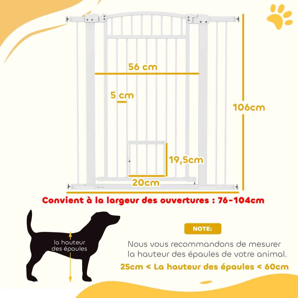 Cancelletto per cani regolabile 76-102cm ¨C Xylo ¨C con porta, bianco