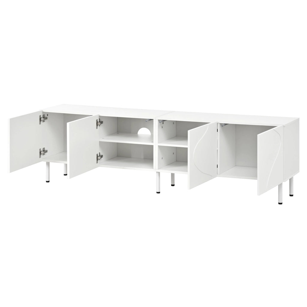 Mobile TV con 4 ante; push-to-open e passacavi - per soggiorno - 170 x 35 x 50 cm - bianco