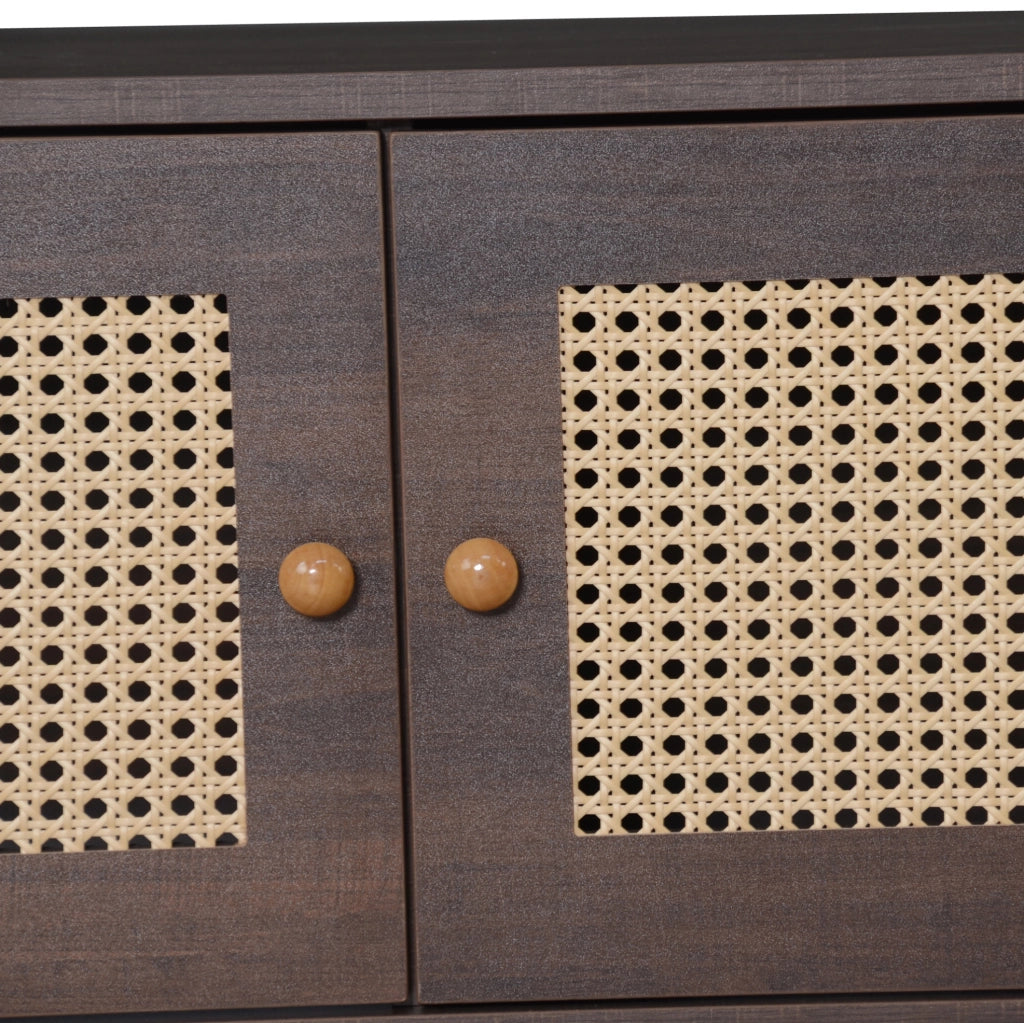 Mobile TV marrone con rattan, 2 ante e 2 cassetti, 200 cm