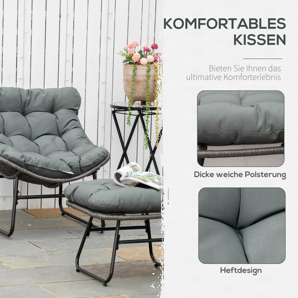 Poltrona da giardino in rattan con poggiapiedi e cuscini ¨C zephmum ¨C grigio