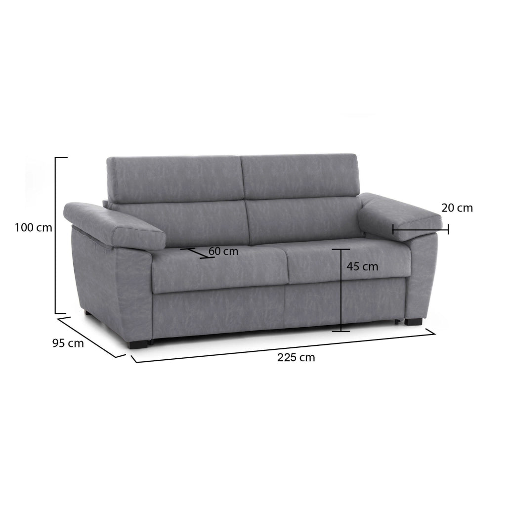 Giffone, Divano Fisso 3 Posti Sfoderabile Made in Italy, 225x95 cm Grigio