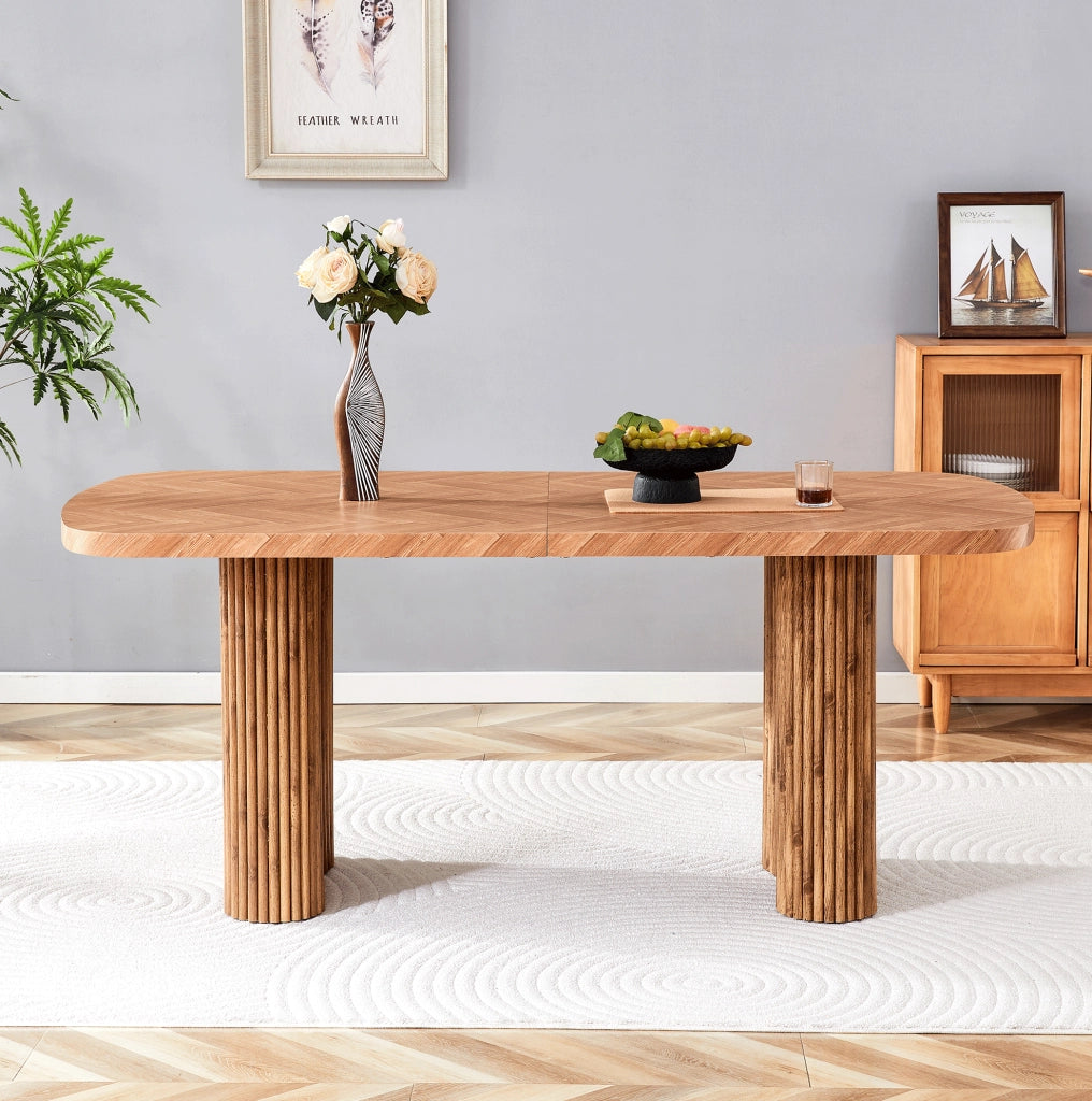Tavolo da pranzo in MDF noce 180×90 cm con base a colonna arcuata, design moderno per sala da pranzo e area reception
