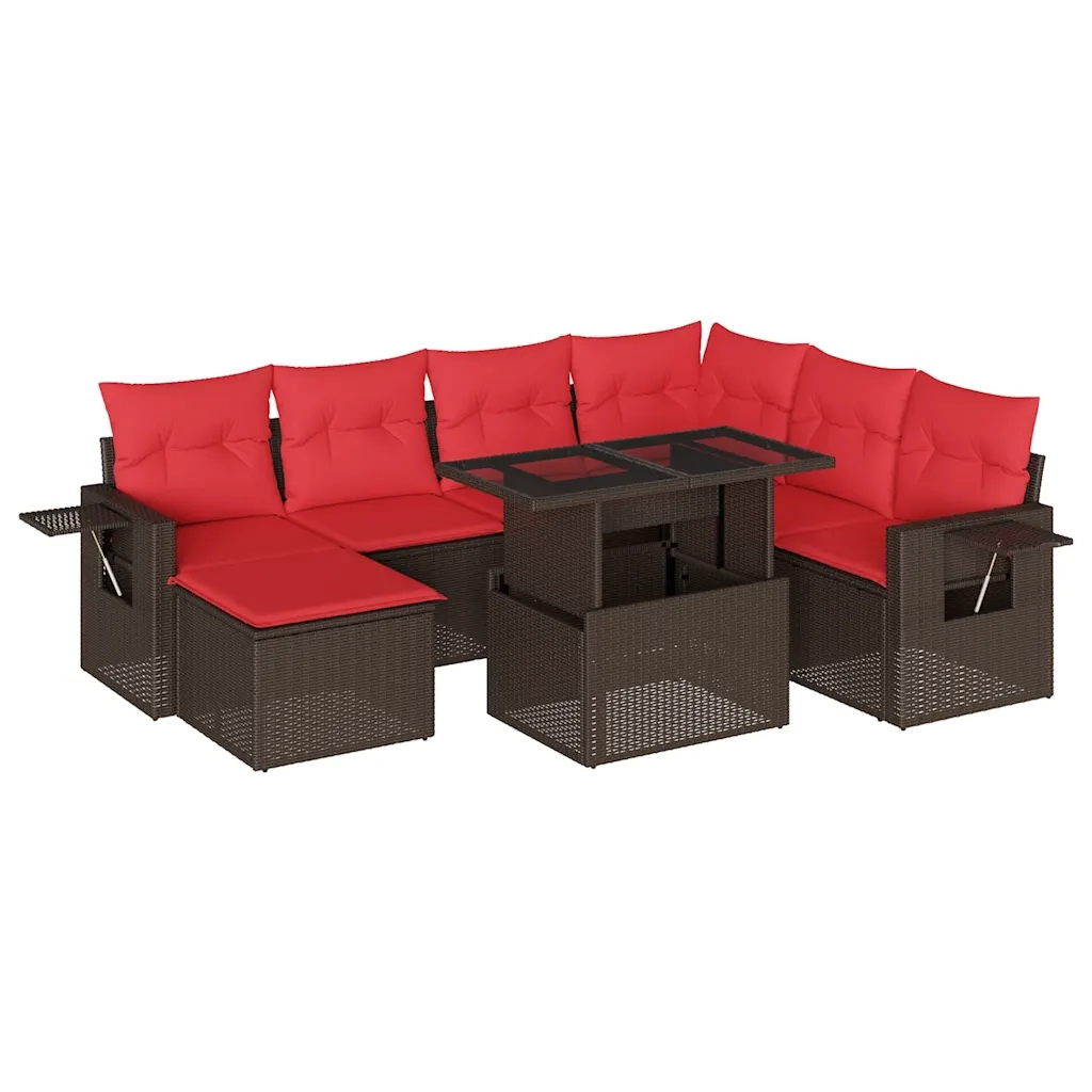 Set Divani da Giardino 8 pz con Cuscini Marrone in Polyrattan 3268074