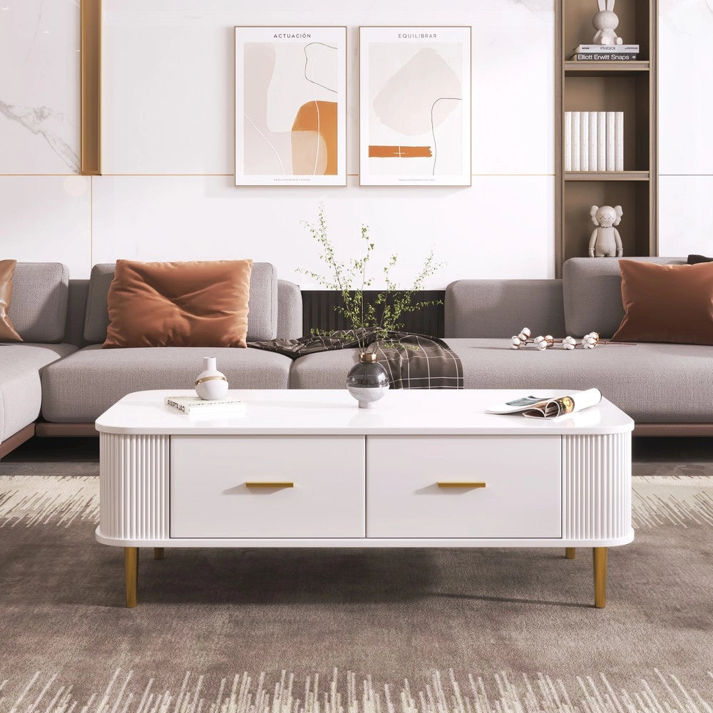 Tavolino da Caff¨¨ con Cassetti ¨C MINIMAL ¨C Gambe Dorate, Design Moderno, Soggiorno