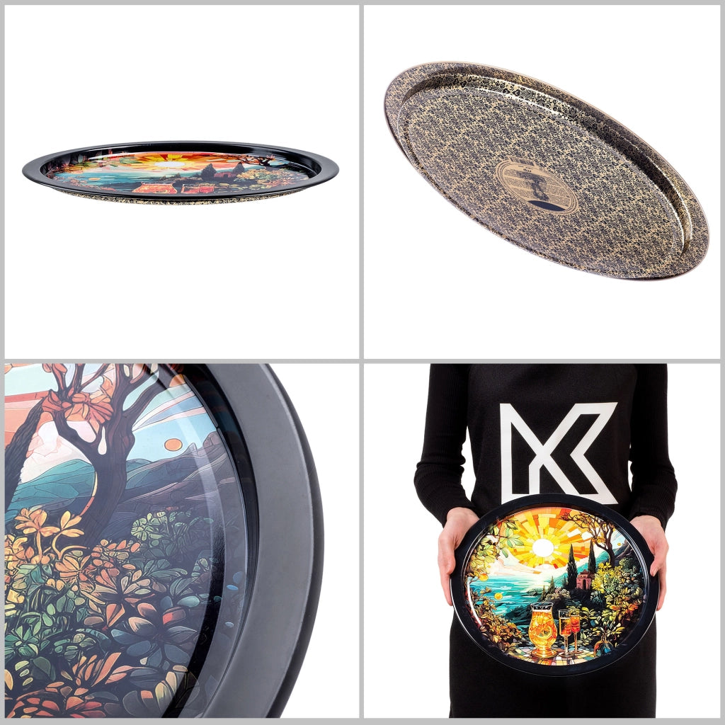 Vassoio decorativo rotondo in metallo KADAX, grande vassoio da cocktail da 32,5 cm
