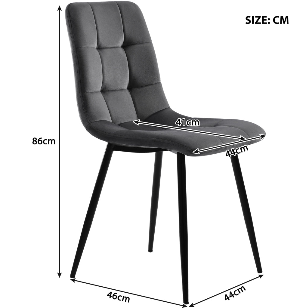 Set da pranzo 5 pezzi 80x80x76 cm con sedie in velluto; MDF e metallo multicolore