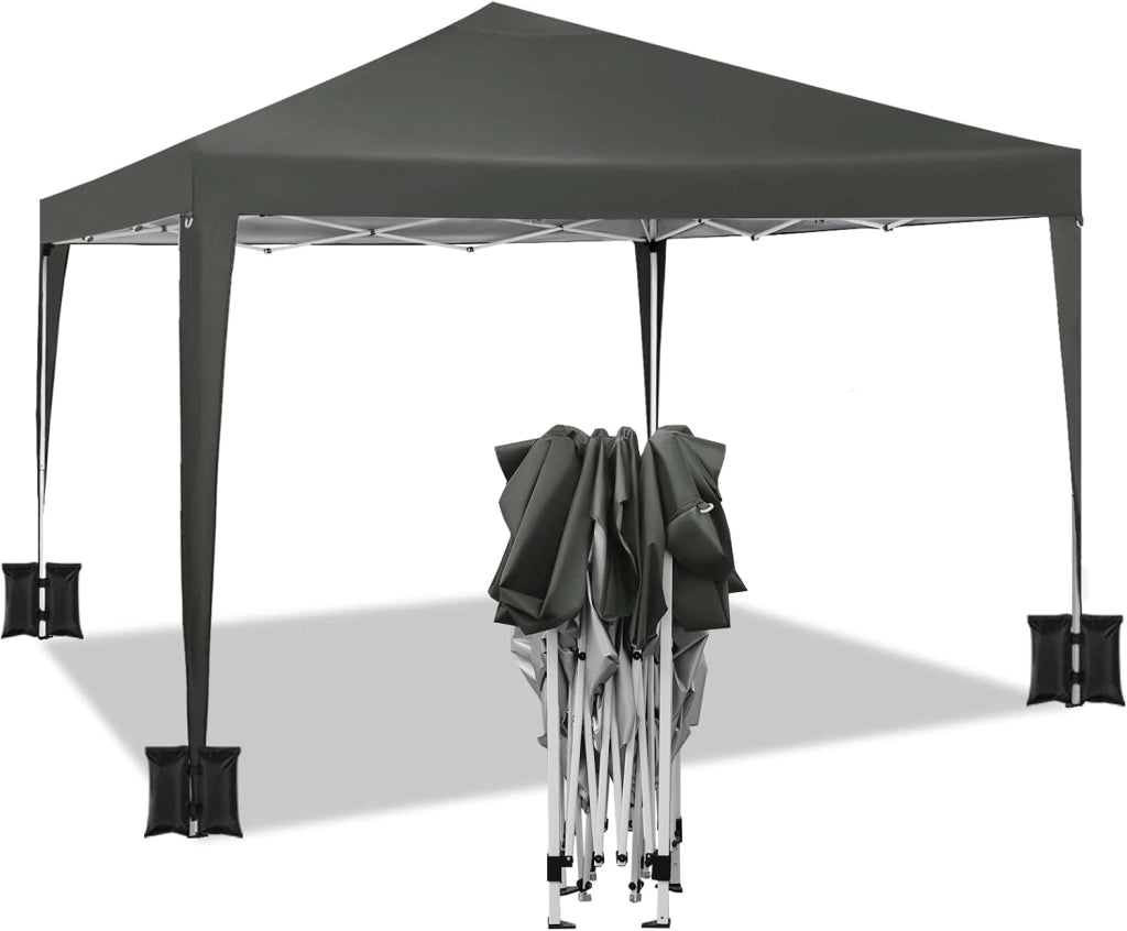 Gazebo da Giardino Richiudibile 3x3m Gazebo da Esterno in Ferro Regolabile in Altezza Tendone Pieghevole con Set di 4 Sacchi di Sabbia, Facile da Montare Verde