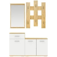 Set per Ingresso 3 in 1 con Appendiabiti a Muro, Specchio e Scarpiera con Panca in Legno