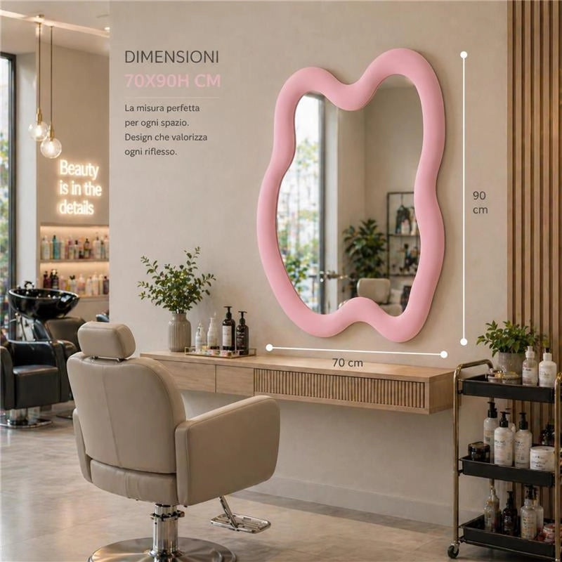 SPECCHIO ONDULATO IN VELLUTO CON GANCI PER APPENDERE DIMENSIONI 70X90X4.5CM - LINEA: CIELO COLORE ROSA