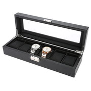 Cassa orologio in legno con vetrina per 6 orologi, contenitore in PU e pelle, scatola per gioielli e orologi, display box, robusta e duratura, cassa orologio