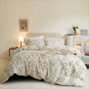 Set di coperte, 135 x 200 cm, 2 pezzi, beige, fiori, foglie, disegno, set di coperte, piante, botanico, coperte reversibili, colorate, microfibra morbida, coperta con chiusura a cerniera.