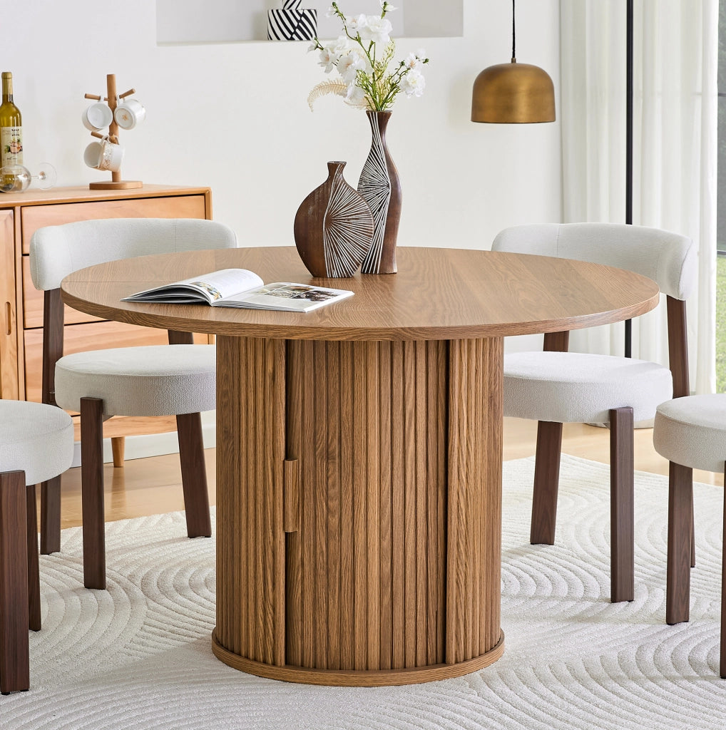 Tavolo rotondo 120 cm con doppio vano portaoggetti in legno sintetico noce