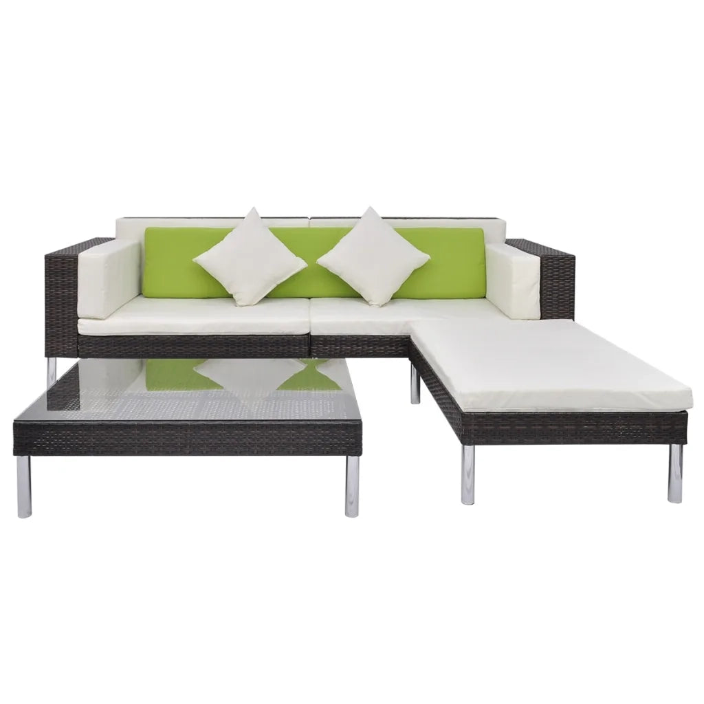 Set Divani da Giardino 4 pz con Cuscini in Polyrattan Marrone 42943