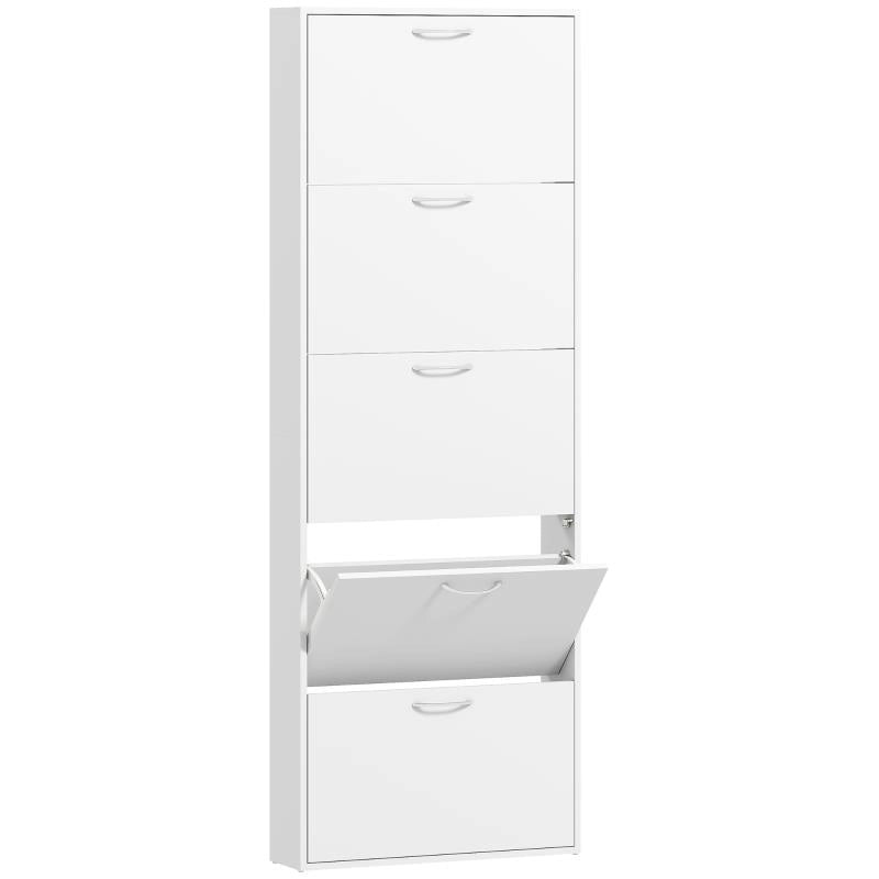 MOBILE SCARPIERA A 5 ANTE ANTIRIBALTAMENTO, IN LEGNO, 65X17X180.5 CM, BIANCO