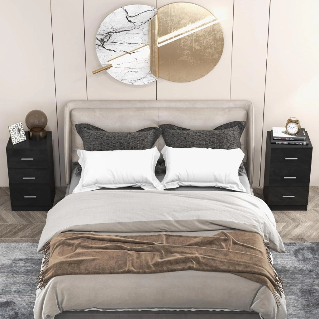 Comodino Camera, con 3 Cassetti, Armadietto Laterale, Mobiletto Fianco Letto, per Ufficio/Soggiorno/Studio, Carico di 55 kg, 37x 34x 66,5 cm, 2 Colori