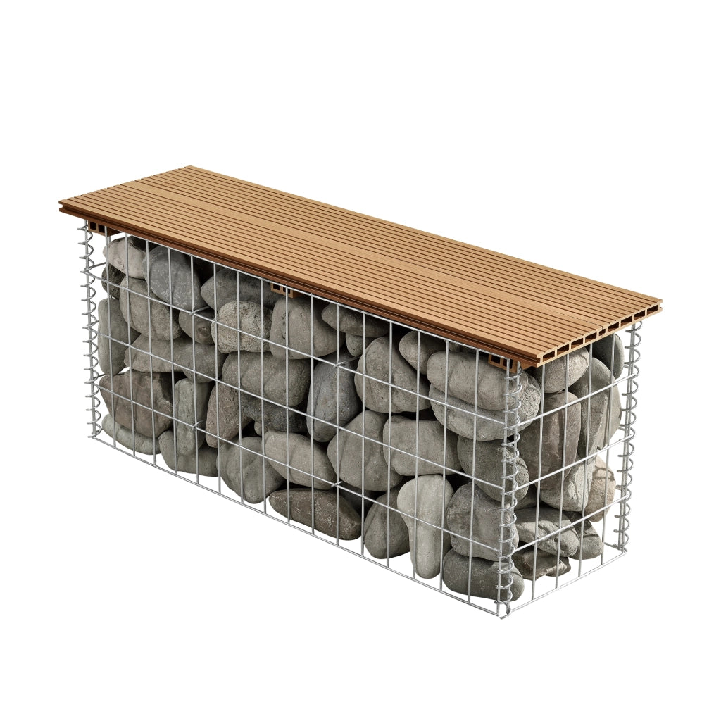 Panchina Gabbione Metallico con Seduta in WPC 100 x 30 x 45 cm - Colore Legno Teak pro.tec