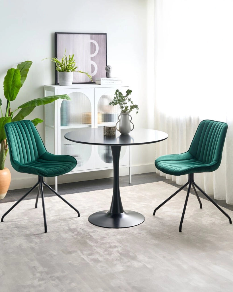 Set di 2 sedie da pranzo imbottite in velluto Verde Sedia da sala da pranzo per interni con gambe in acciaio Decor
