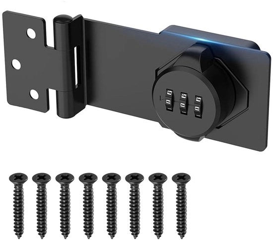 Hasp con combinazione, 4,5 pollici chiusura sicura con blocco, gancio metallico nero per porte e finestre (1)