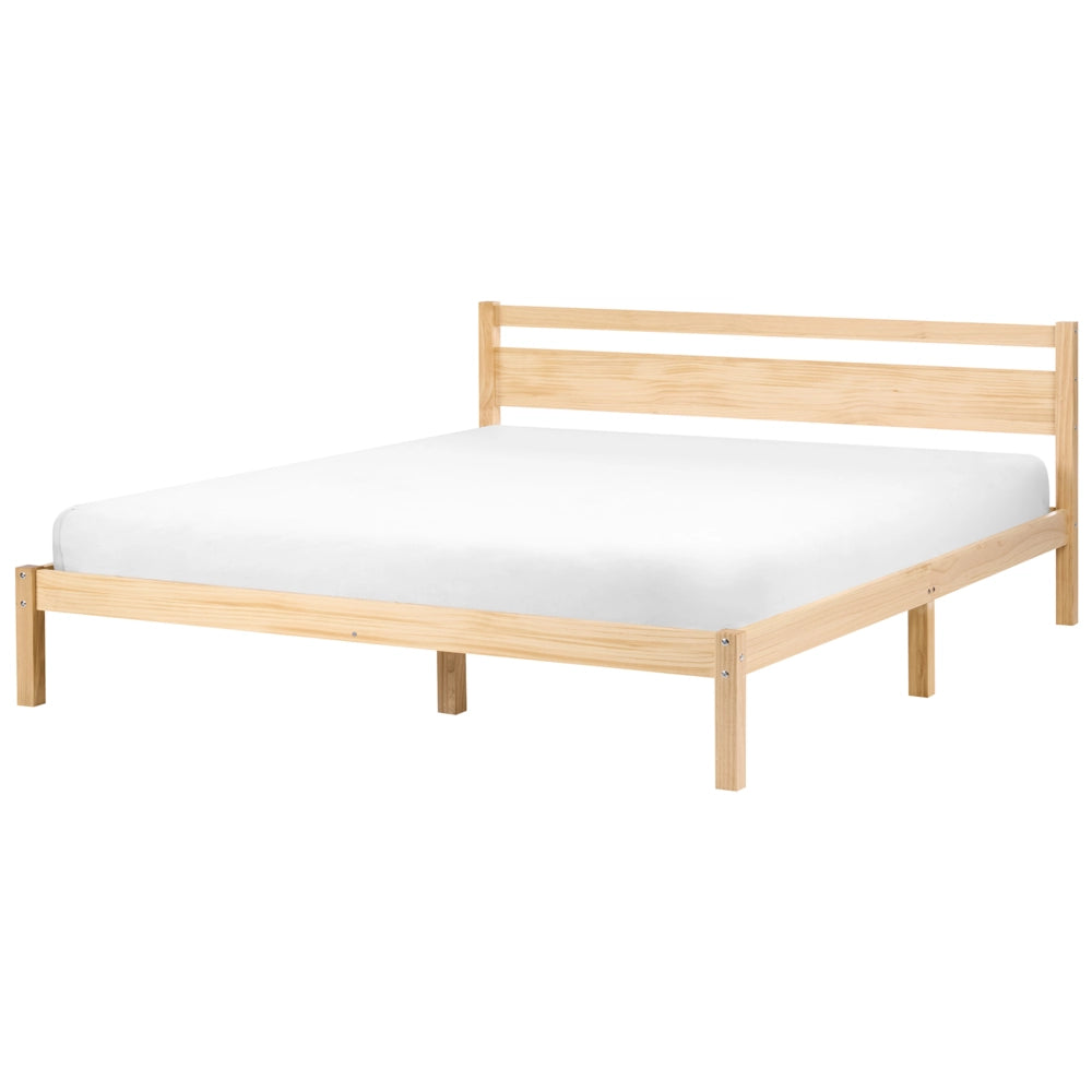 Letto matrimoniale in legno di Pino chiaro con Rete a Doghe 180 x 200 cm Testiera a doghe minimalista
