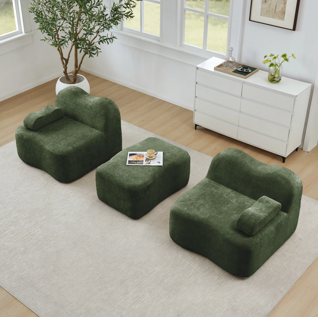 Divano angolare modulare 2-4 posti in velluto verde con pouf HOMVRA