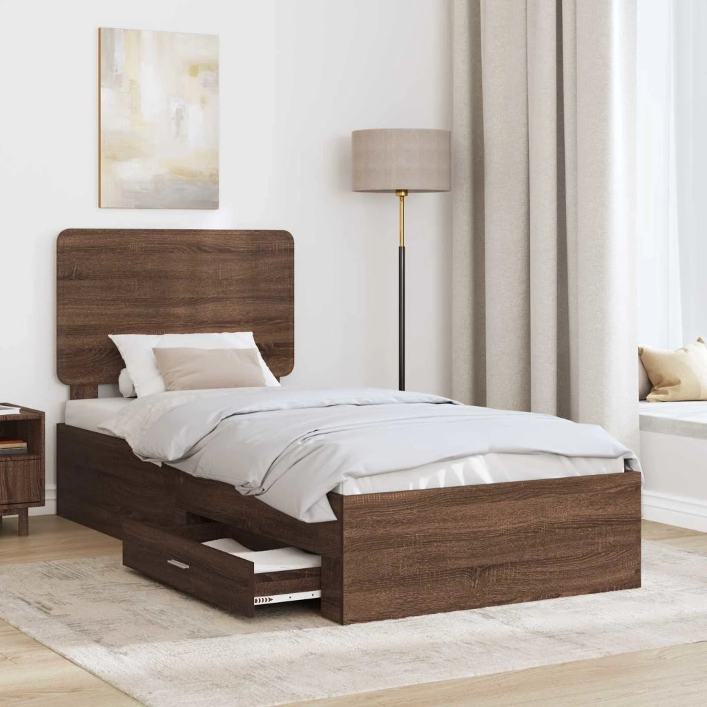 Struttura del letto con testiera Rovere Marrone 75 x 190 cm