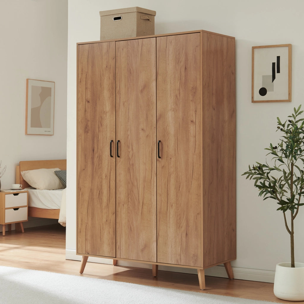 Armadio Guardaroba Norg con 3 Ante e 4 Scomparti 191x120x52 cm - Effetto Rovere [en.casa]