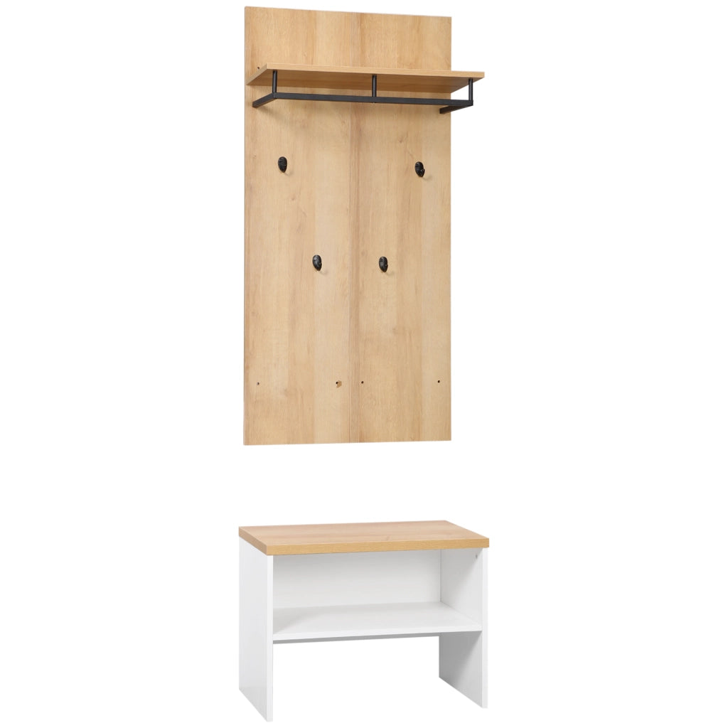 Scarpiera con Panca e Appendiabiti ¨C Zephmum ¨C Bianco e Naturale 80x35x90