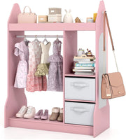 Guardaroba per Bambini, Armadio Gioco con Specchio Appendiabiti, Cassette in Tessuto Pieghevoli, Organizer per Stanza e Camera da Letto, 81 x 38 x 107 cm (Rosa)